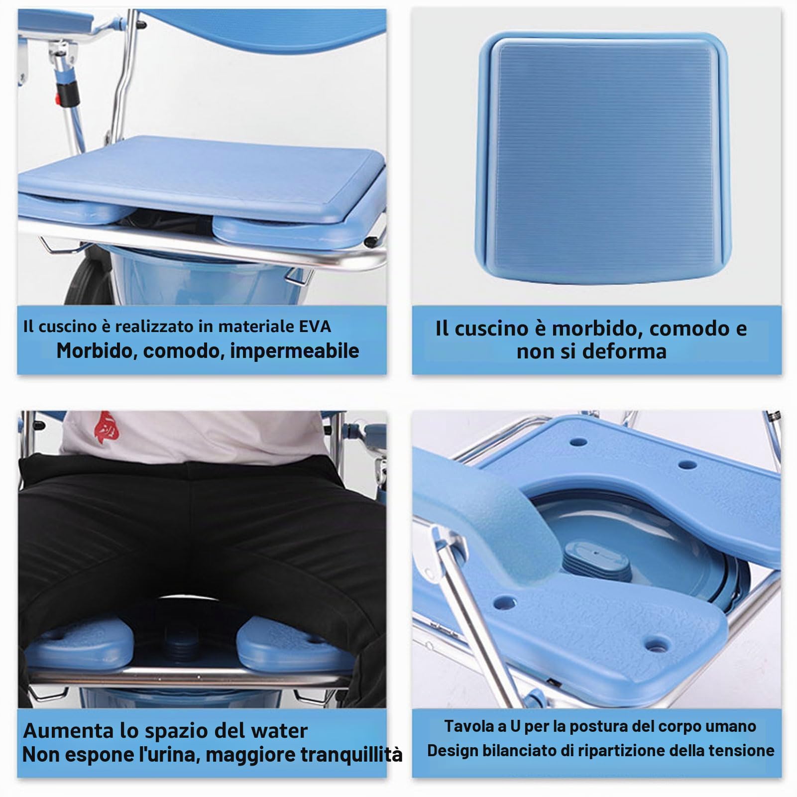 Sedia a Rotelle per Anziani con WC, Sedia WC per Anziani con Ruote, Sedia Comoda Pieghevole WC per Disabili con Braccioli e Schienale, per Pazienti e Donne incinte, Portata Fino a 150 kg