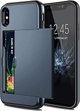 SAMONPOW for iPhone X/XS Case Wallet Card Holder for iPhone 10 Case Wallet Card Holder Heavy Duty Protection Shockproof Anti Scratch Soft Rubber Bumper Phone Case for iPhone X XS 10 5.8 inch Dark Blue