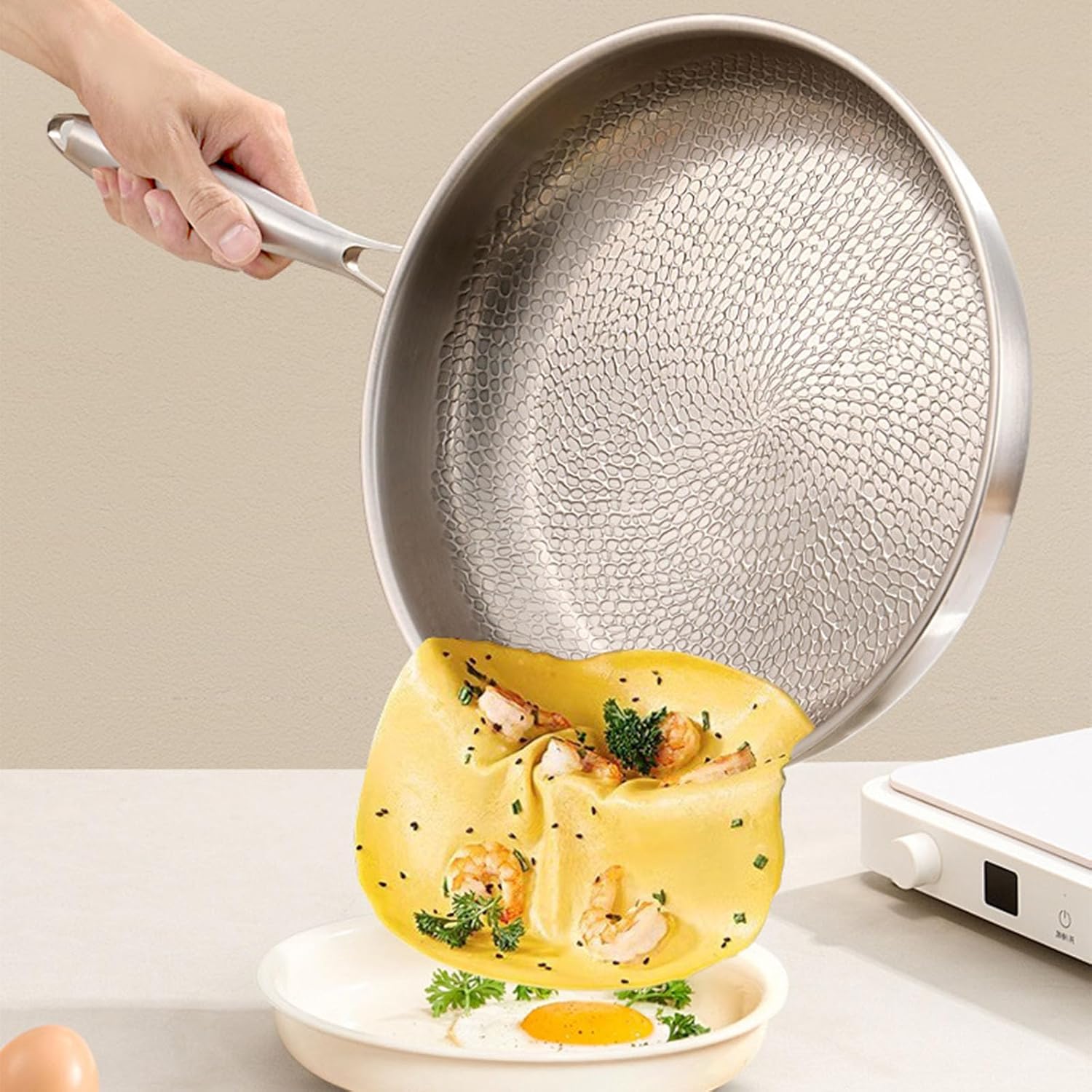 Titanium Frying Pan for Cooking, Titanium Hammered Non Stick Pans Pro (With Lid,8in)