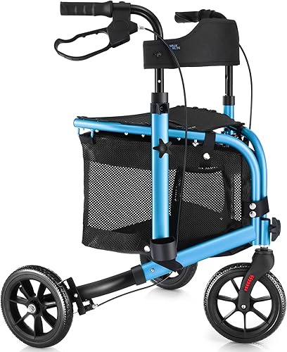 WALK MATE Andador con ruedas de 3 ruedas con asiento para personas mayores delgadas, respaldo acolchado, ligero y plegable, ideal para ancianos, 8