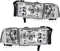 Vista 1 de Faros compatibles con Dodge Ram 1500 2500 3500 1994-2002. Faros para conductor y pasajero con lente transparente y carcasa cromada. Reflector