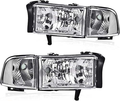 Faros compatibles con Dodge Ram 1500 2500 3500 1994-2002. Faros para conductor y pasajero con lente transparente y carcasa cromada. Reflector