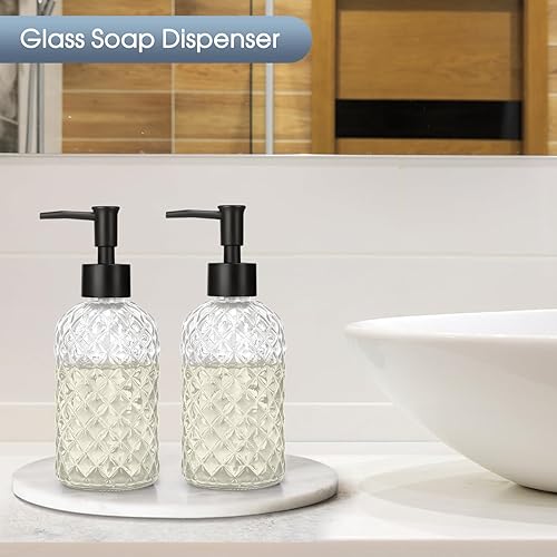 Miniatura 2 de Paquete de 2 dispensadores de jabón de vidrio con bomba de plástico negro, dispensador de jabón líquido de manos de 13 onzas, bomba a prueba de