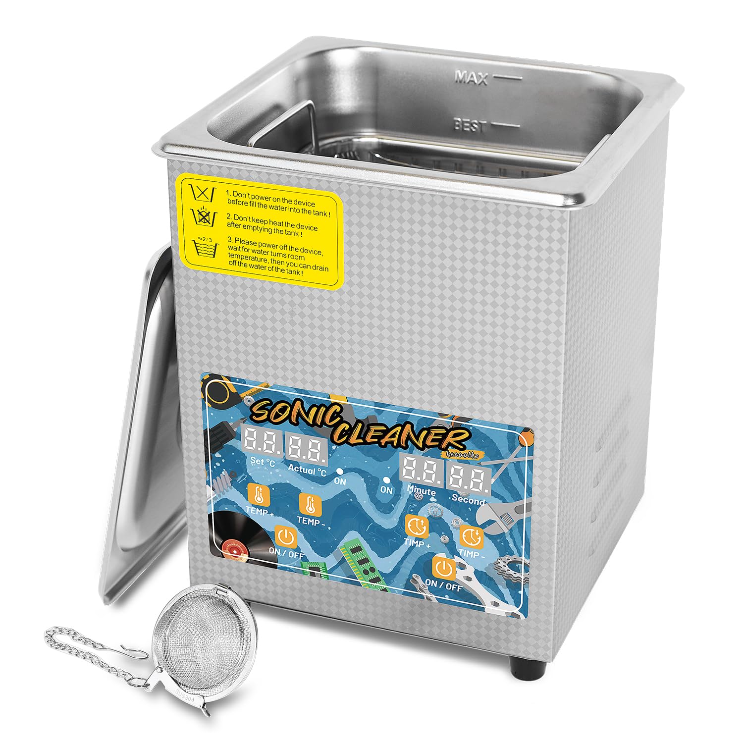 KECOOLKE Limpiador por ultrasonidos de gran capacidad de 2,2 L con potencia de 60 W, calefacción de 100 W y temporizador Acero inoxidable Limpiador ultrasónico profesional para la limpieza de