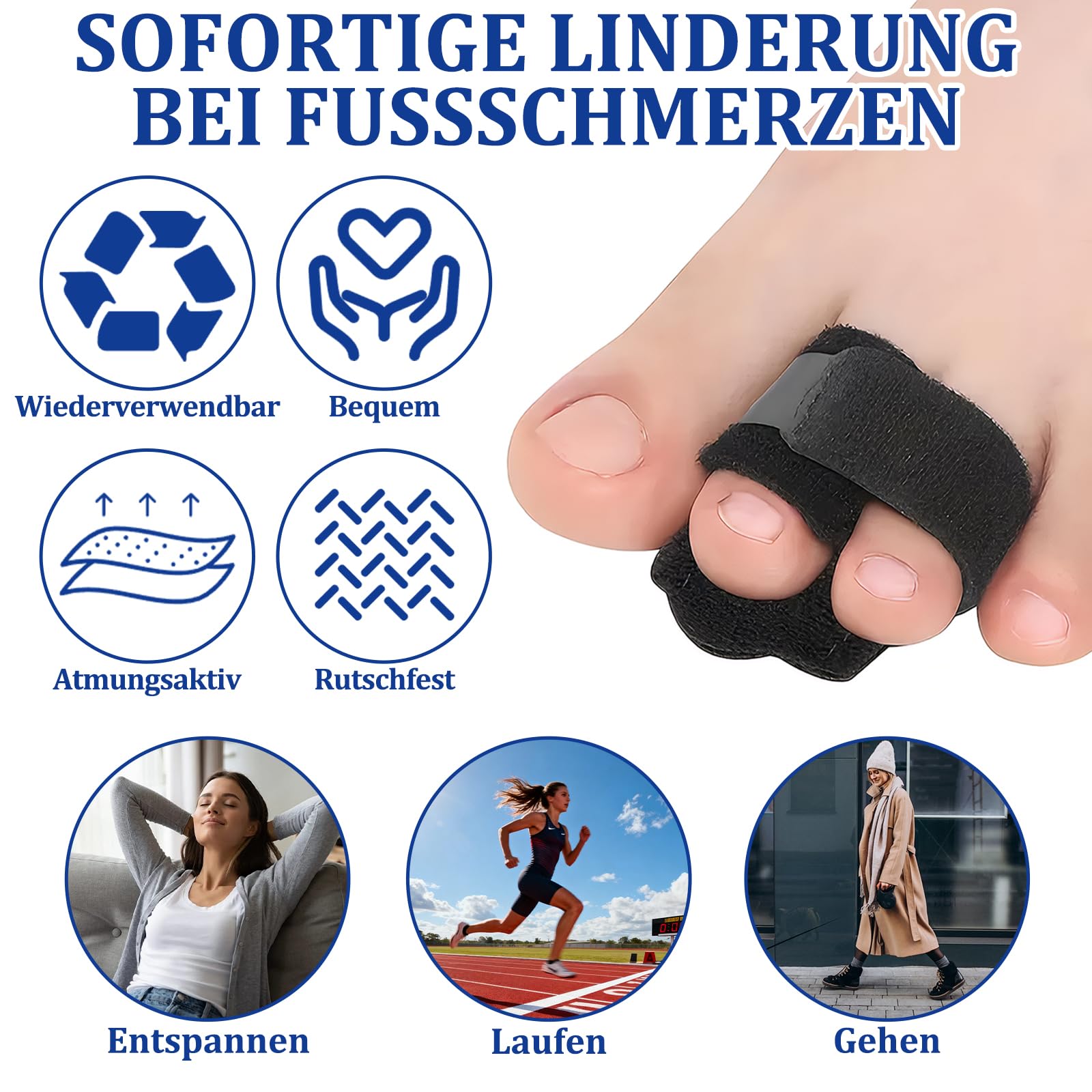 2 Stück Hammerzehen Korrektur, Hammerzehenpolster Mit Aluminiumplatte, Hammerzehen Schiene, Unisex, Zur Korrektur Von Hammerzehen, Gebrochenen Zehen und Krummen Zehen (Schwarz)