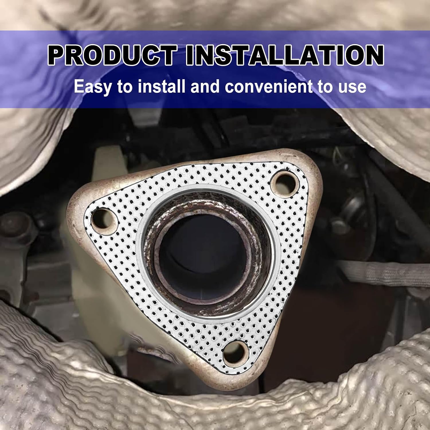 2 PCS Car Exhaust Gaskets, 2.5" 3-Bolt Exhaust Pipe Connector Gasket, Stainless Steel High-Temp Resistant Exhaust Gasket Replacement, Universal for Most Cars (Silver)