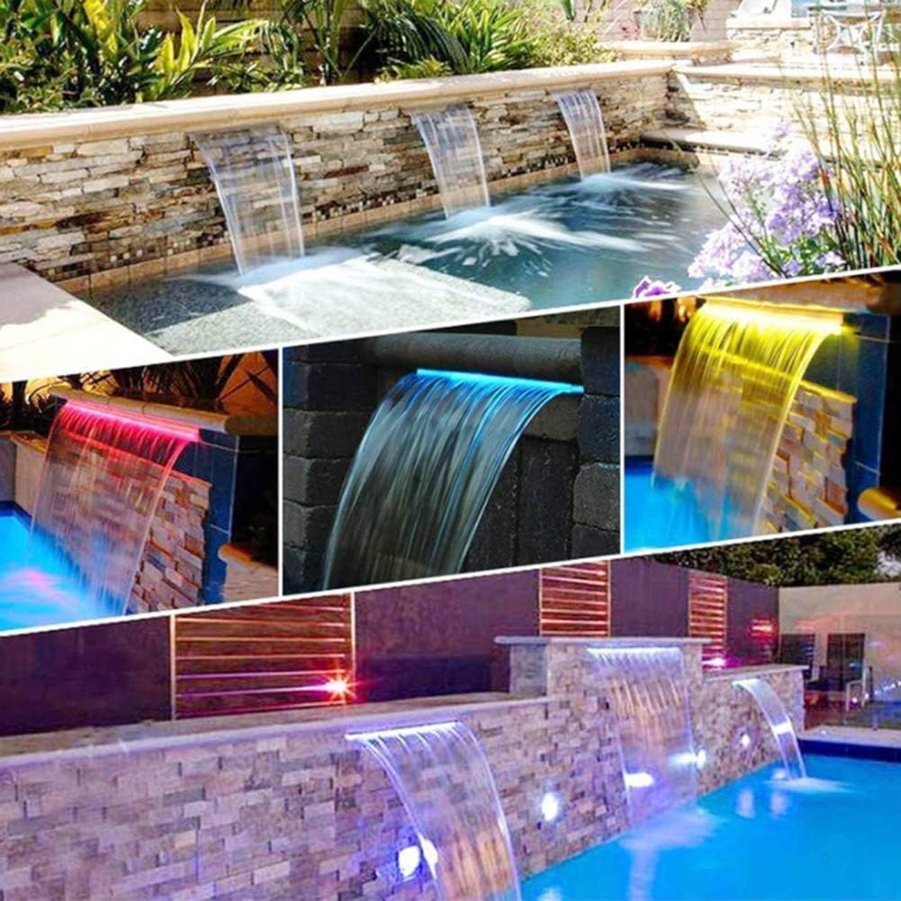 Lighted Waterfall Pool Fountain,Multi-Color Led Waterfall,Stainless Steel Spillway for Sheer Descent Garden Outdoor,