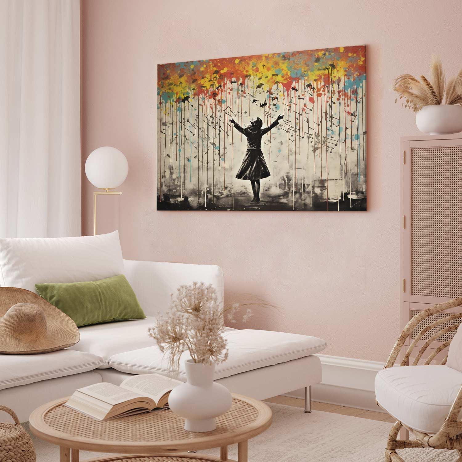 murando - Cuadro en Lienzo Banksy 120x80 cm Impresión de 1 Pieza | Tejido no Tejido Artística Imagen Gráfica Decoracion de Pared Estructura - Chicas abstractas en una canción lluviosa