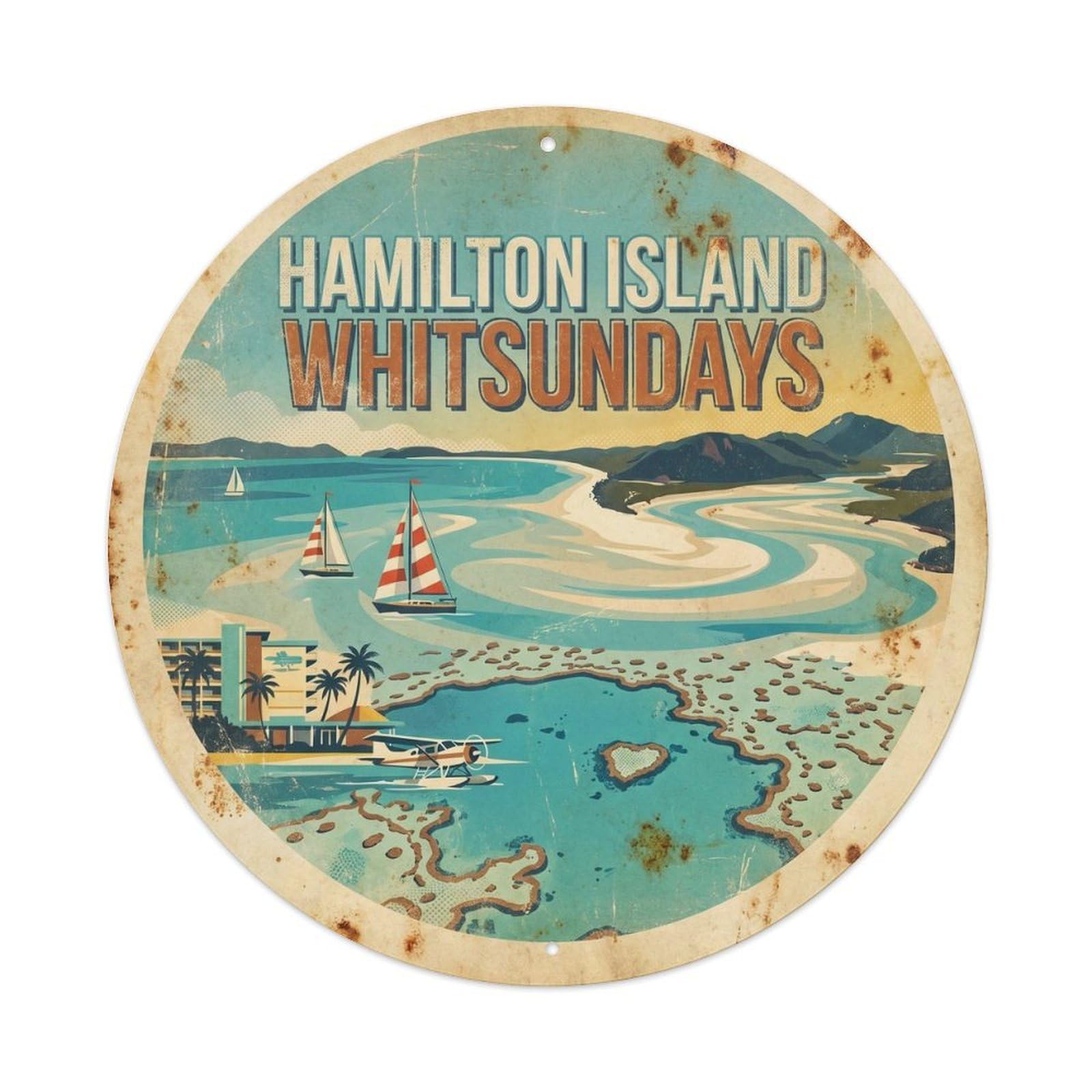 Hamilton Island Whitsunday Islands Ocean Travel WPA Metal Tin Sign
