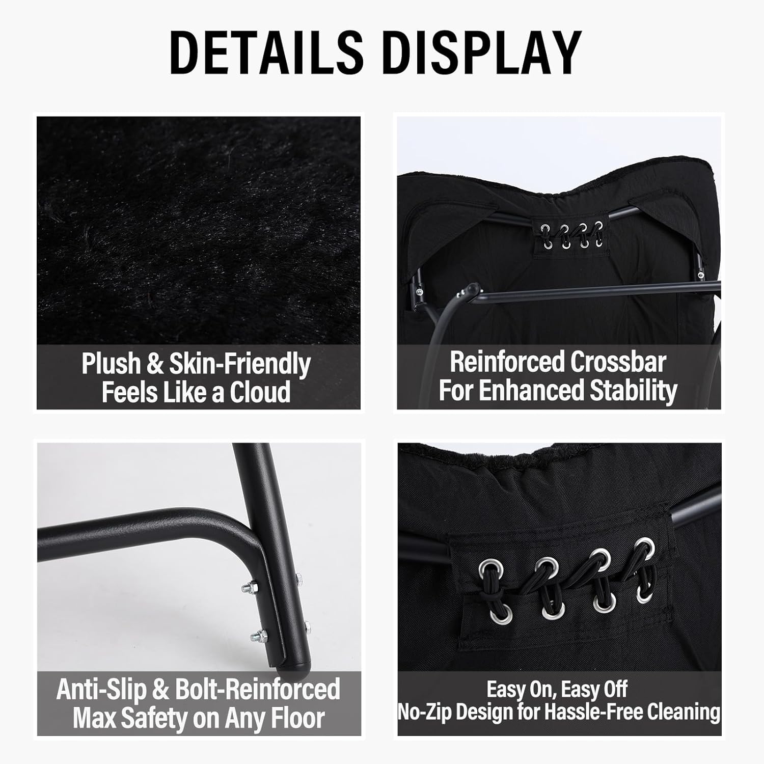 Tiita Accent Lazy Chair, Comfy Lounge Chair with Metal Frame and Plush Fabric, Spacious Seat Cozy Recliner Chair for Reading Room, Living Room, Bedroom, Office, Black