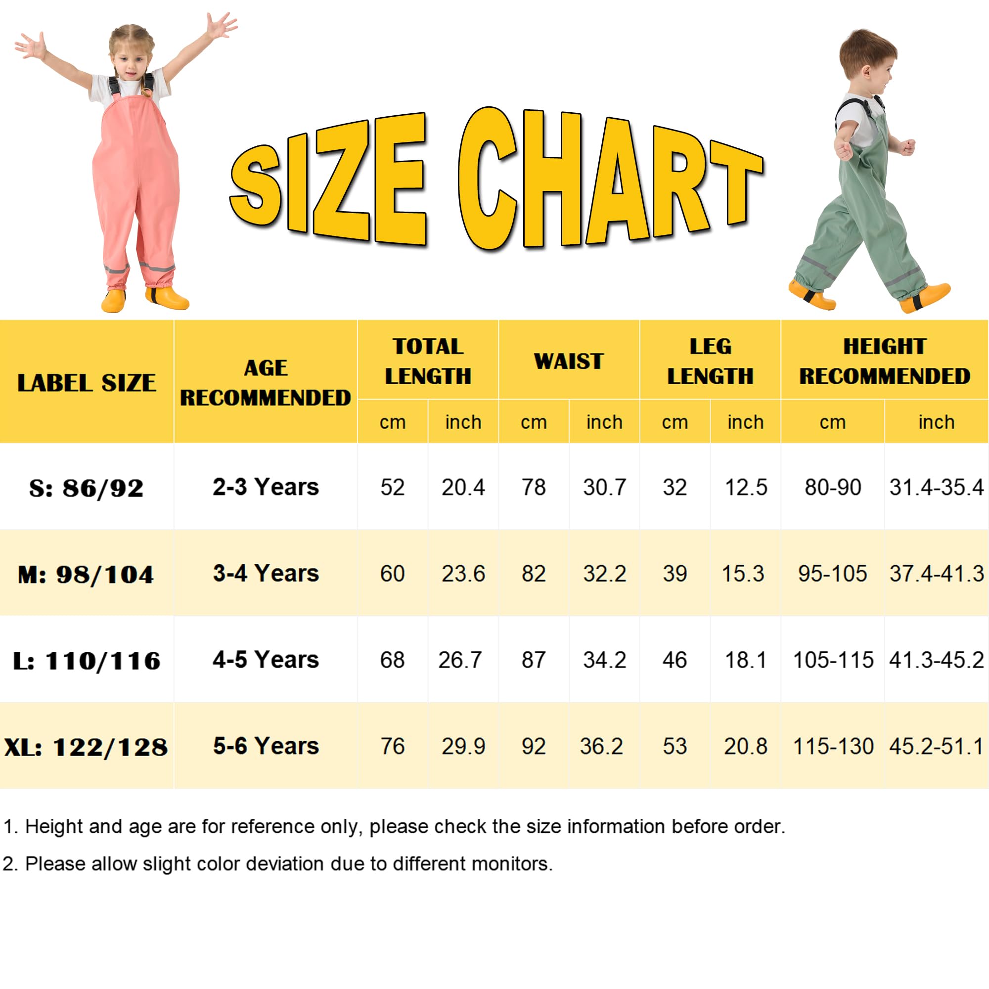 Fewlby Pantalon Imperméable Enfant, Pantalon de Pluie Salopette Filles Garçons Combinaison de Pluie Réutilisable Vêtements de Pluie