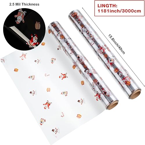Miniatura 2 de 3 rollos de celofán de Navidad de 15.8 pulgadas x 98.4 pies, 2.5 mil de grosor de celofán transparente para cestas de regalo, papel de regalo