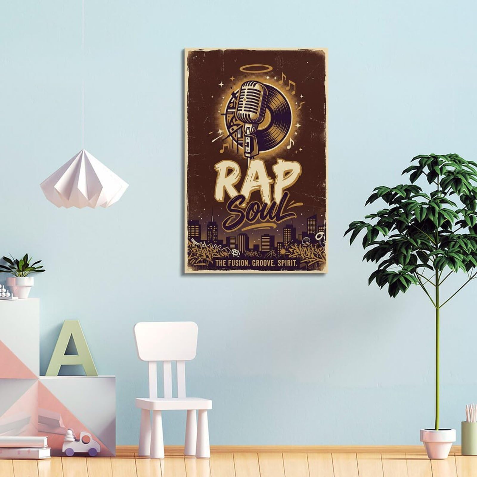 XKUGA Poster con musica Rap Soul, stampa artistica su tela moderna decorativa con microfono in vinile, ideale per la famiglia, la grotta degli uomini, la sala giochi, la camera da letto di ragazzi e