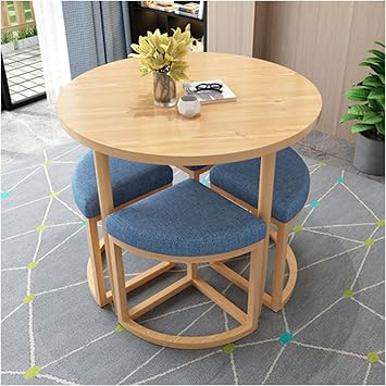 Modern Round Dining Table and Chair Set Business Dining Table Set for Office Reception and ion Stylish Table and Chair Combination for Living Room and Kitchen Rest Grey Co,Blue