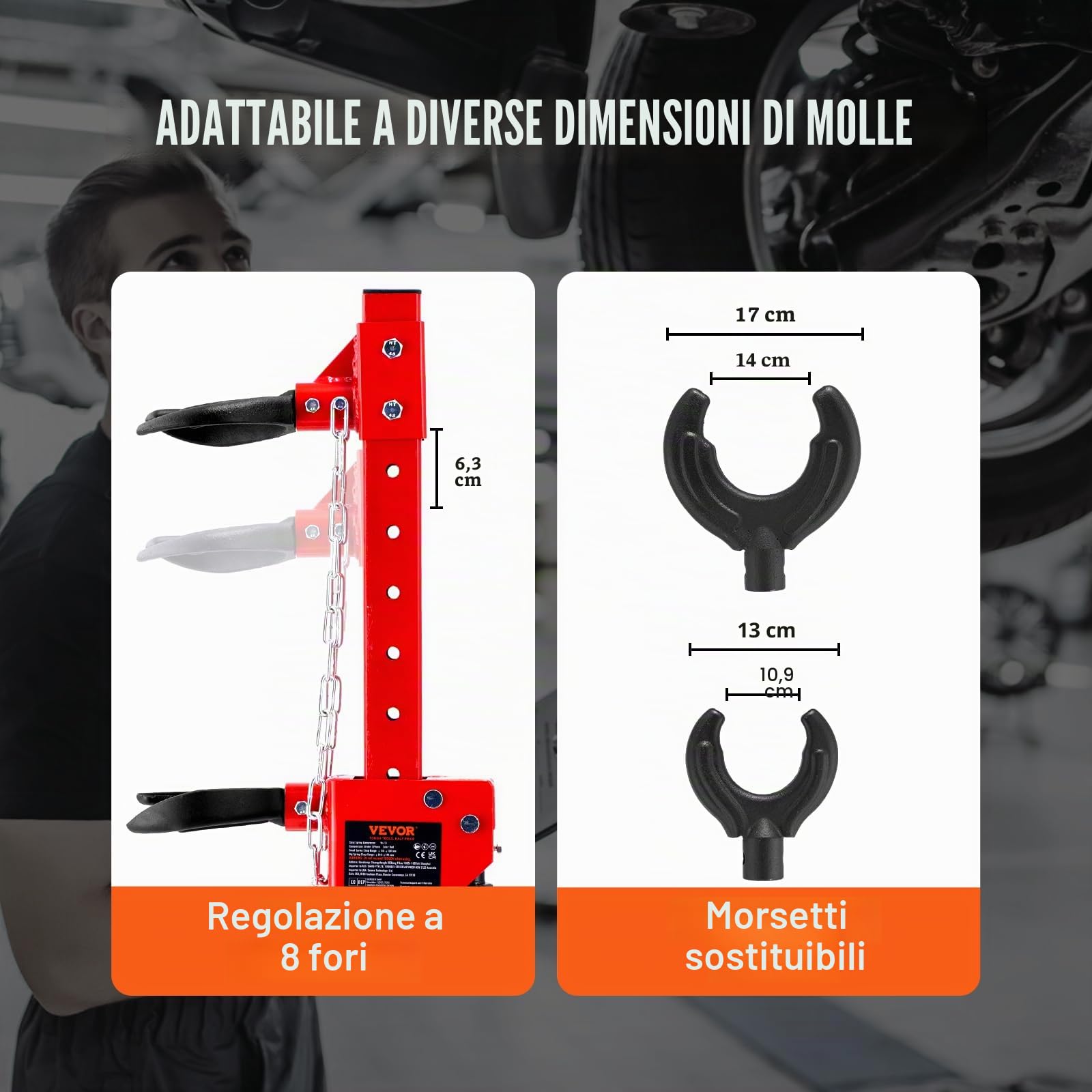 VEVOR Kit Compressore a Molla Ammortizzatore Idraulico per Auto Corsa da 320mm, Kit di Strumenti Compressore a Molla Cilindro Idraulico 4,5T con Pedale per Rimozione Molle di Sospensione per Auto SUV