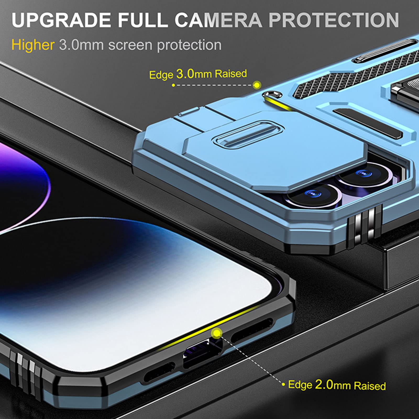 Custodia per iPhone 14/14 Pro/14 Plus/14 Pro Max, Supporto Anello Rotante a 360 Gradi Con Supporto Antiurto Anti-graffio Custodia,cover Per Telefono Antiurto,Blu,14 Pro Max 6.7''
