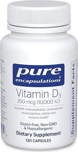 Pure Encapsulations Vitamina D3 250 mcg 10000 UI  Suplemento para apoyar la salud de huesos articulaciones mamas próstatas corazón colon y salud
