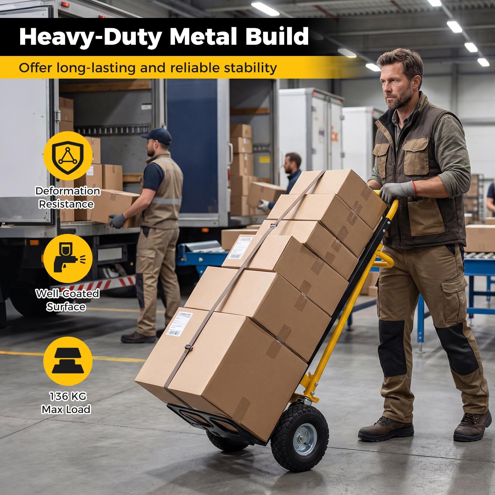FANTASK 3-in-1 Sackkarre klappbar, Transportwagen Metall mit Luftbereifung & Gummirädern, Transportkarre max. 250KG & Plattformwagen max. 350KG, Lieferantenkarren für Zuhause, Büro & Lager