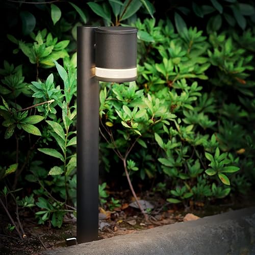 Miniatura 1 de Lustrlach Luces solares para caminos de paisaje, luces LED solares impermeables para exteriores, 20 pulgadas, lámpara de pie negra para césped,