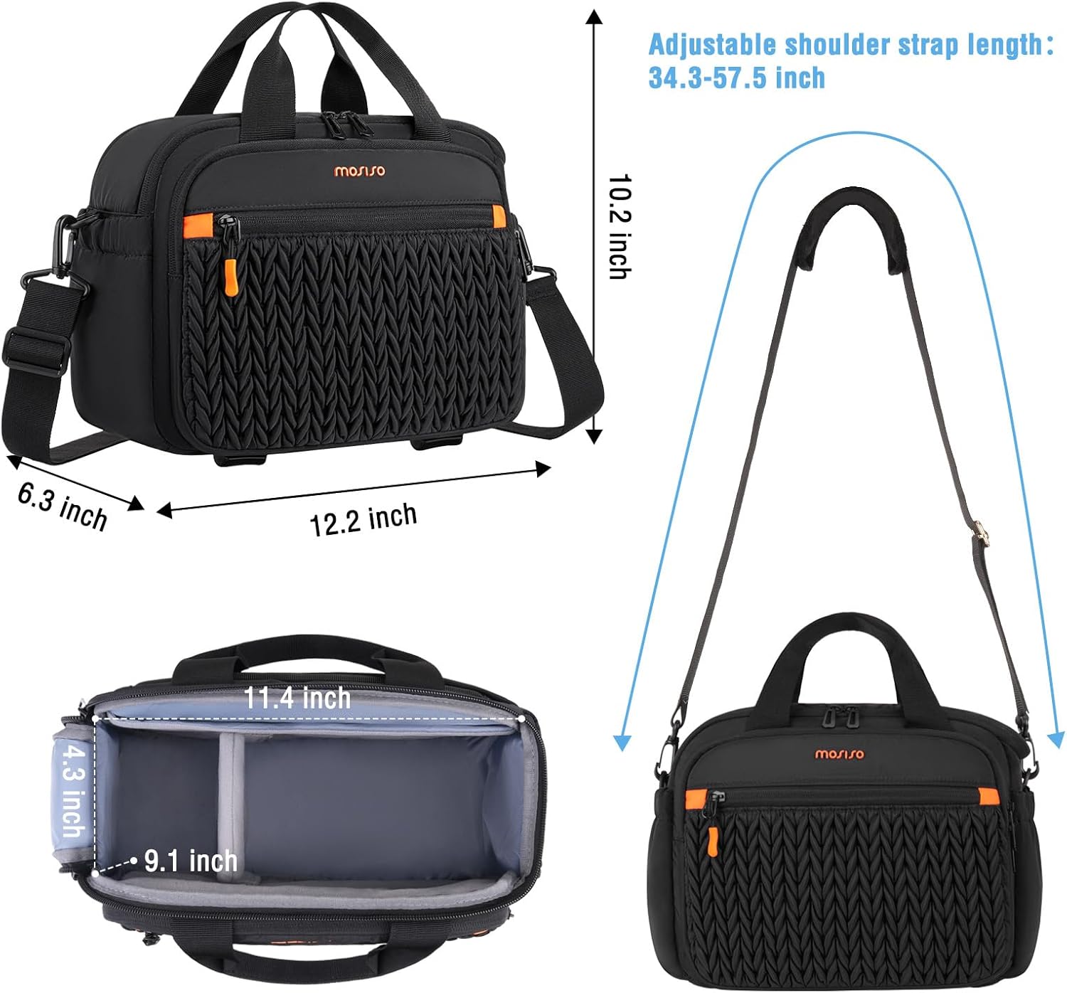 MOSISO Camera Bag for Photographers, Photography Shoulder Bag for DSLR/SLR/Mirrorless Cameras, Wheat Ear Quilted Padded Camera Case with Rain Cover & Bottom Tripod Holder for Canon/Nikon/Sony, Black - Image 4