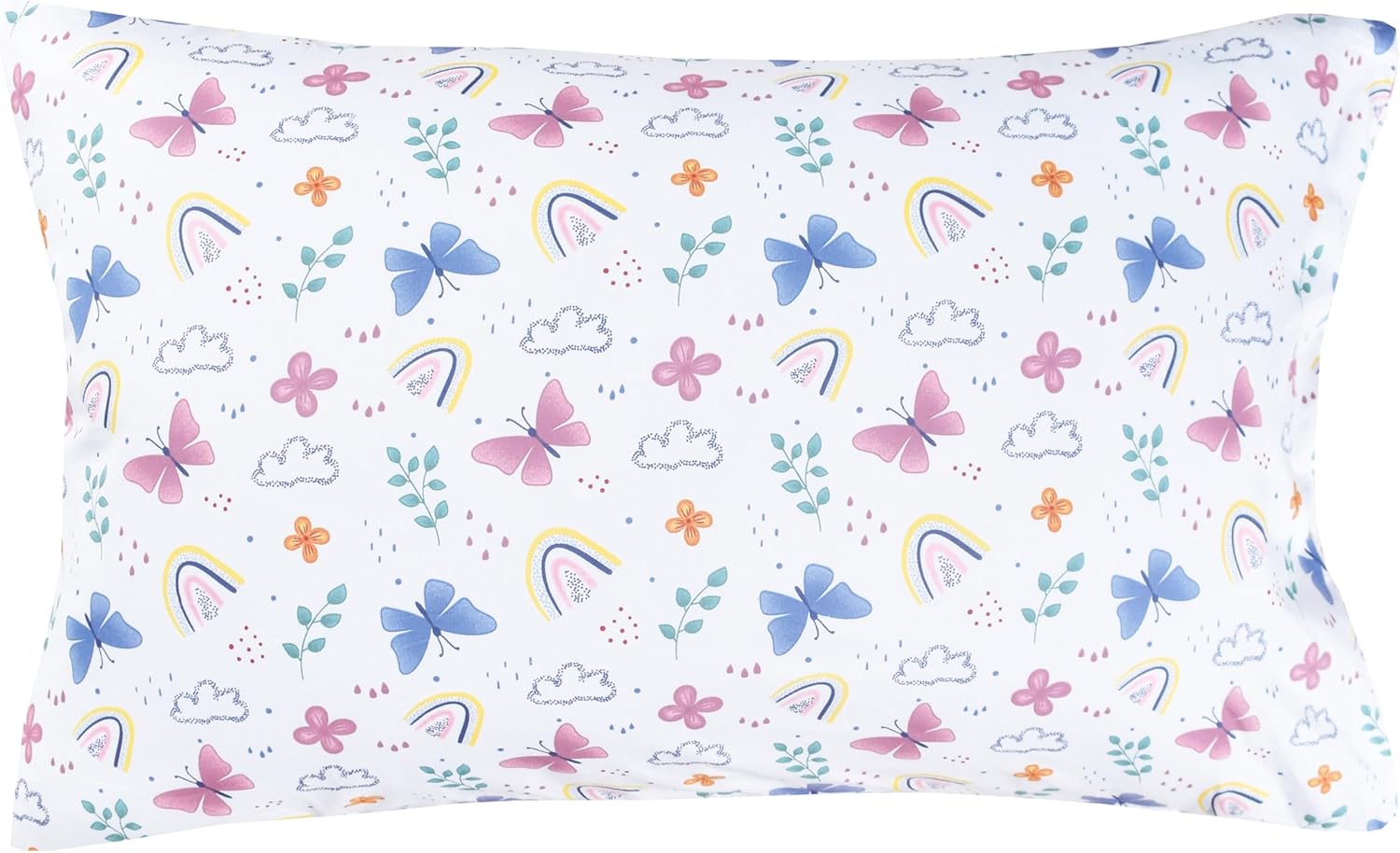 J-pinno Butterfly Rainbow 100% Percale Cotton 3 Pieces Crib Sheet Set for Toddler Boys Girls, Flat Sheet Fitted Sheet and Pillowcase, Cozy Breathable Unisex Nursery School Cartoon Bedding Set