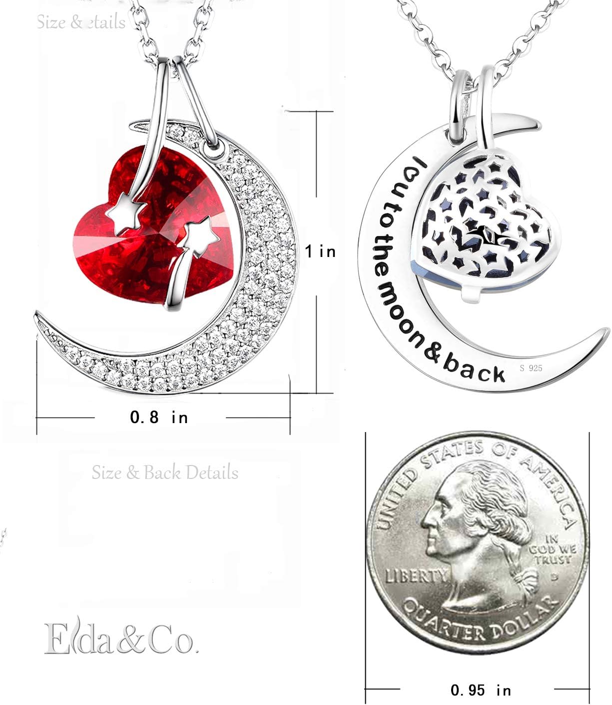 Valentines Day Birthday Gifts Mom Wife I Love You to the Moon and Back Half Moon Necklace Women February March Birthstones Amethyst Aquamarine Jewelry 925 Sterling Silver - Image 6