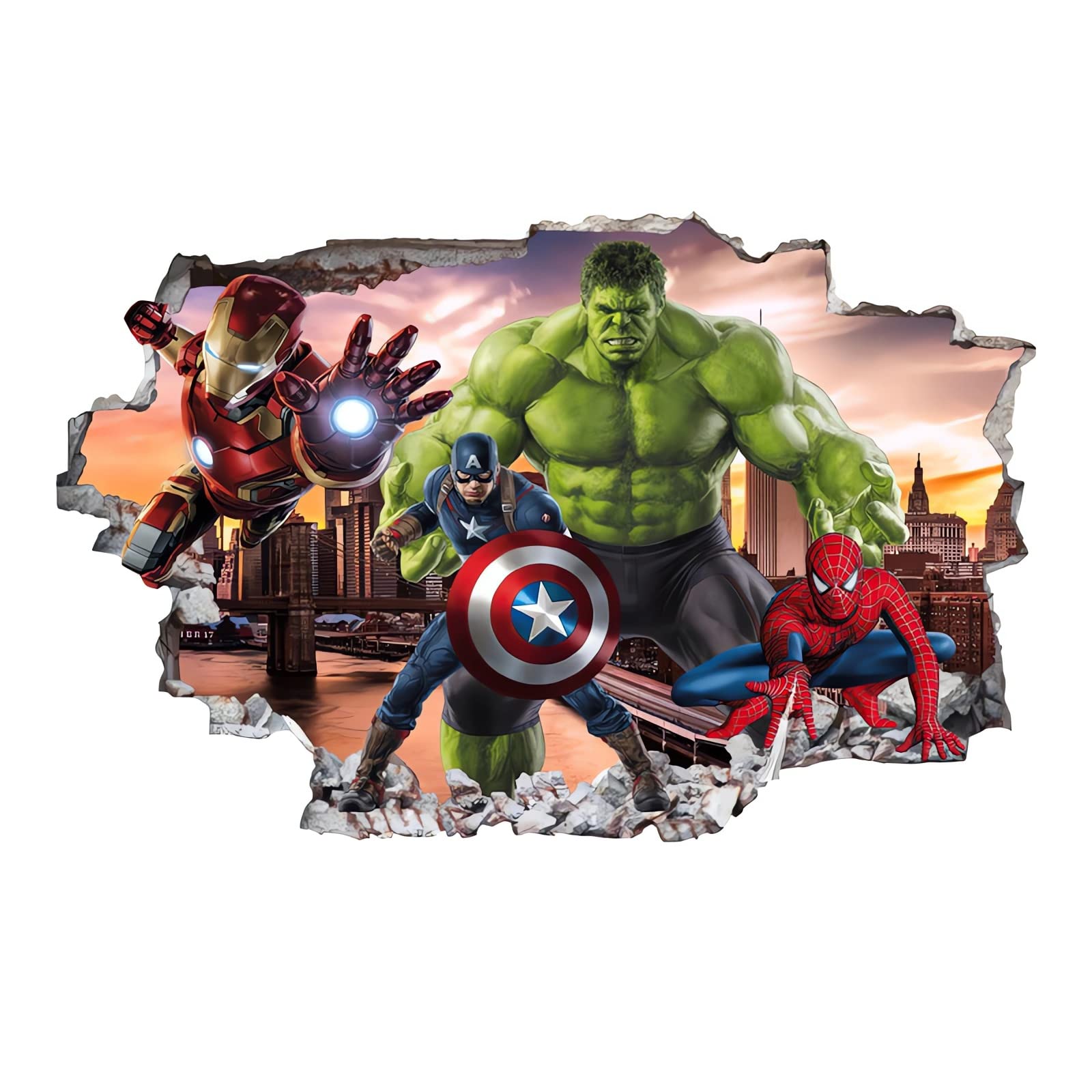 Grenric Q 3D Superhero Wallpaper Wall Decals Sticker For Kids Bedroom,Kids Baby Nursery Wall Decoration,Cartoon Poster Sticker Decor