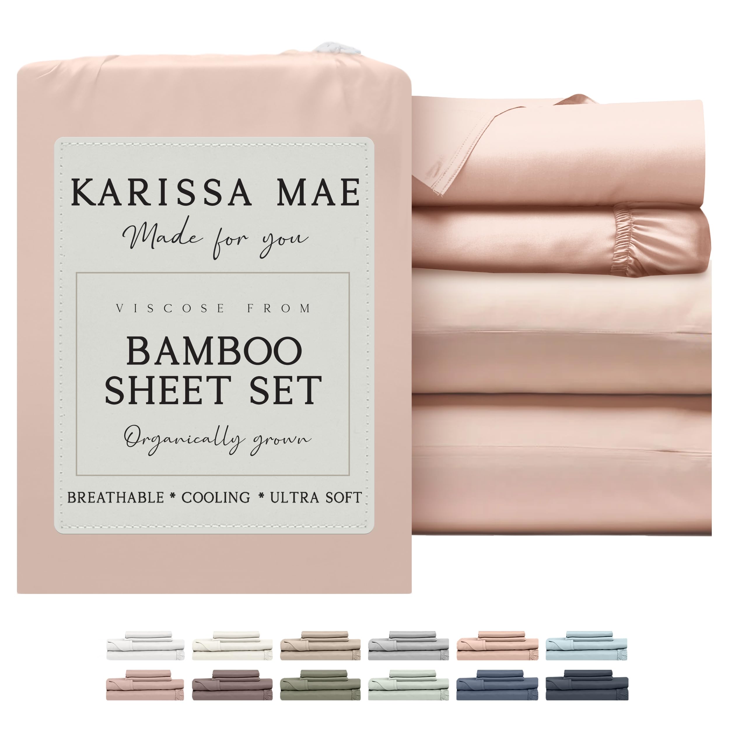 KARISSA MAE Cooling Bamboo Viscose Queen Sheet Set 100 FSC Certified 18 Deep Pocket Silky Soft Hypoallergenic with