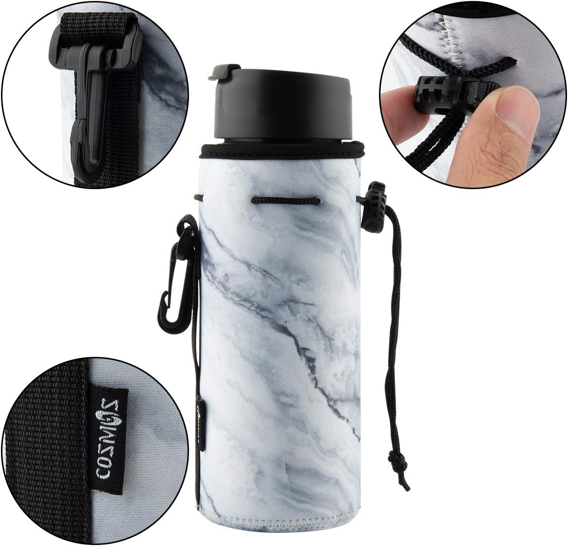 CM Neoprene Bottle Sleeve - Portable Insulator Cover with Drawstring for 18-20 Oz Bottle (Marble & Van Gogh Painting Patterns, 2 pcs)