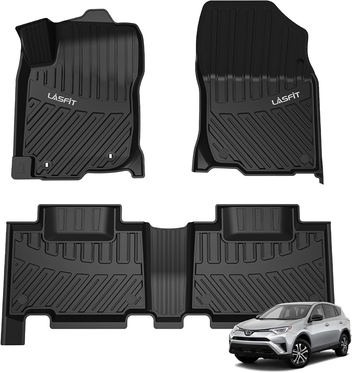 Alfombrillas LASFIT para Toyota RAV4 2013-2018 Gas (no compatible con híbrido) | Alfombrillas 100% TPE para todo tipo de clima, revestimiento de suelo personalizado para Toyota RAV 4 LE/XLE/SE/Limited/Adventure, alfombrillas delanteras y traseras de 2 filas
