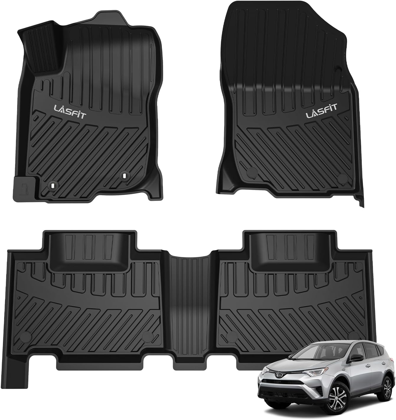 LASFIT Floor Mats for Toyota RAV4 2013-2018(Not Fit Hybrid) All Weather TPE Mats Custom Fit Floor Liner for Toyota RAV 4 LE/XLE/SE/Limited/Adventure Front and Rear 2 Row Car Mats,Black