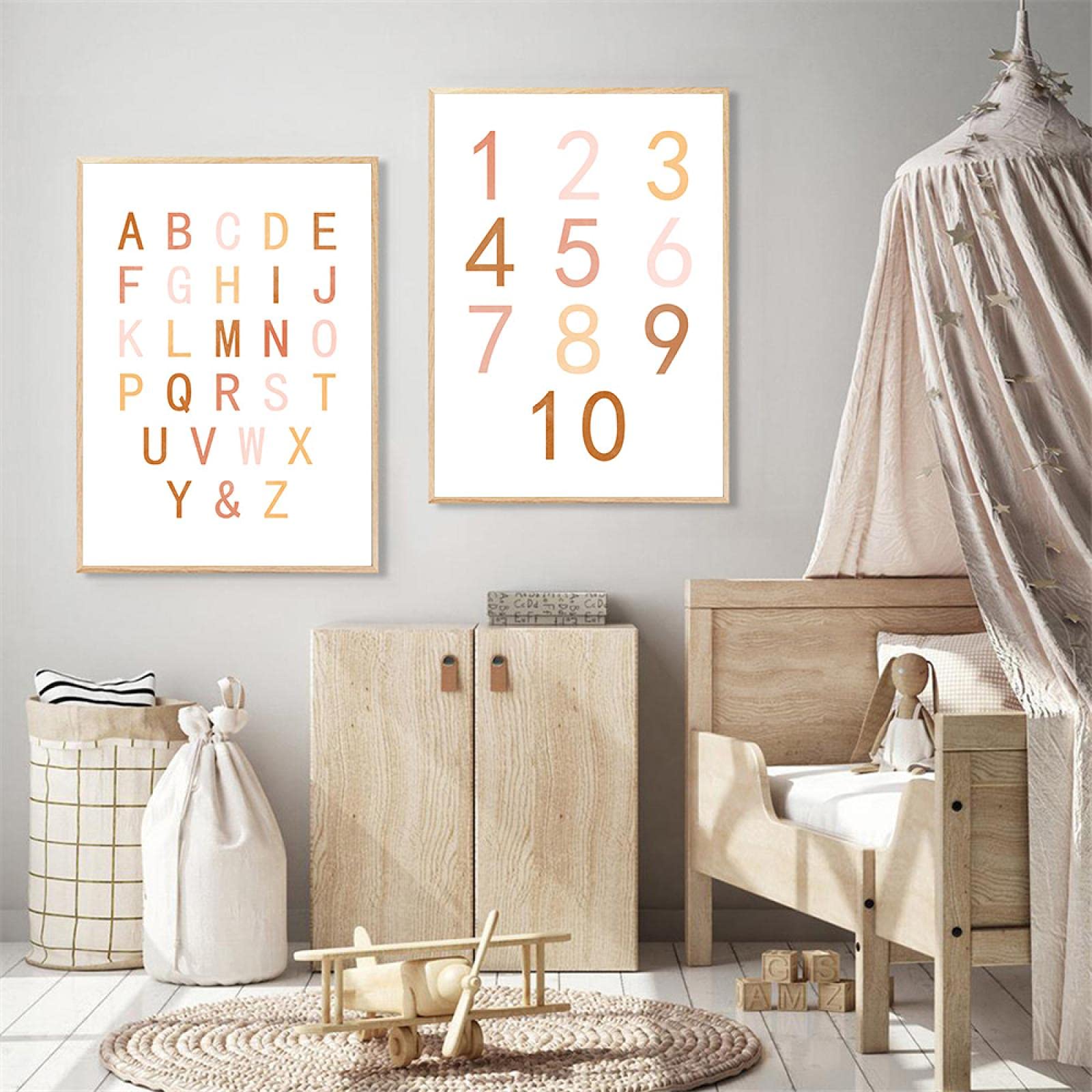 ABC Alphabet Art Toile Impression Nombre Pépinière Peintures Enfants Éducation Mur Art Affiche Mur Photos Enfants Chambre Décor 50x75cm (20x30in) x2 Sans Cadre