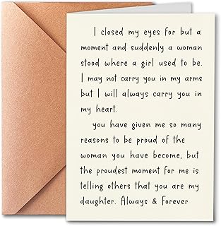 Daughter Birthday Card from Parents, Sweet Poetic Cards from Proud Parents, I Love You, You Are My Daughter Always and Forever, Decorations for Gril, Proud of You card