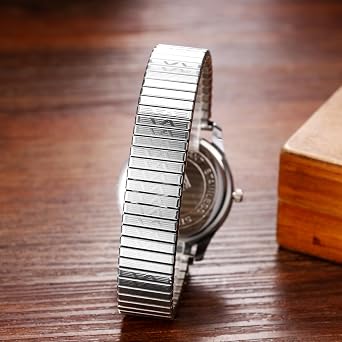 JewelryWe Pair of Watches with Elastic Strap Men Women Analogue Quartz Wristwatch Stainless Steel Stretch Bracelet Senior Partner Watches with Black Large Numbers Dial and Stretch Bracelet