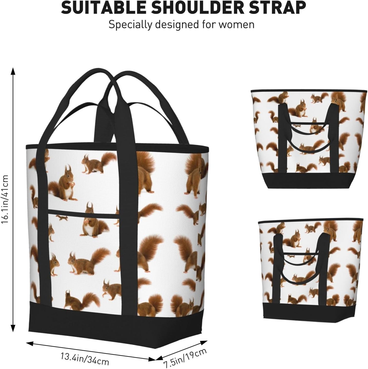 Cute Squirrel Print Large Cooler Bag Tote Bag,Reusable Grocery Bag,Lunch Box Bag, For Picnic Beach Camping