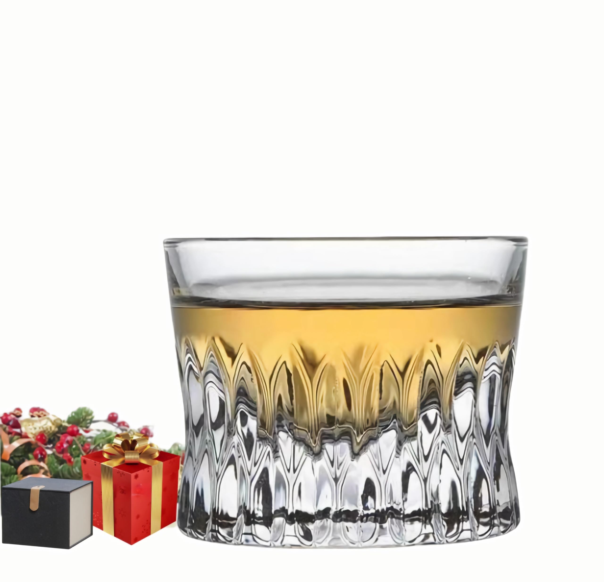 Whiskey Rocks Glass,Thick-Bottomed Glass Coffee Mugs In Gift Box,4 Oz Elegant and Durable Glassware for Scotch Cocktai Vodka Cappuccino,Latte, Cold&Hold Beverage