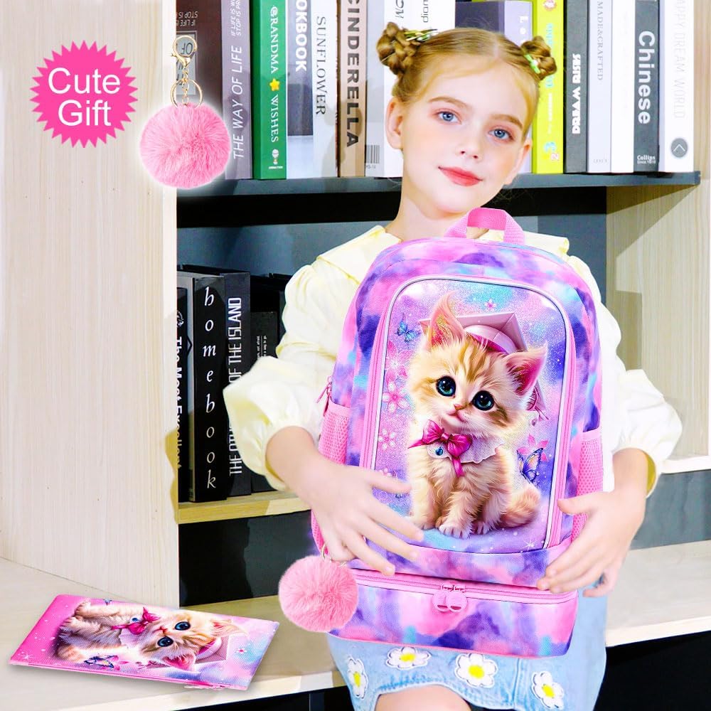 AGSDON 2-in-1 Kids Backpack for Girls,School Bookbag with Lunch Bag,17" Water Resistant Backpack for Preschool Elementary Student - Image 2