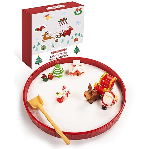 Melonva Christmas Mini Zen Garden for Desk 8" x 8" Desktop Zen Garden Kit Christmas Decorations Indoor Home Table Decor Christmas Tray Decoration Sets