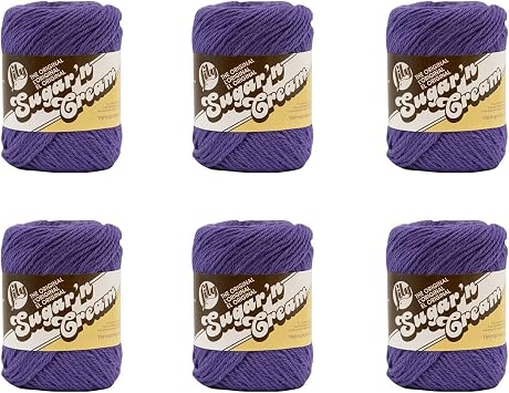Lily SugarN Cream Grape Yarn - 6 Pack of 71g/2.5oz - Cotton - 4 Medium Worsted - 120 Yards - Knitting/Crochet