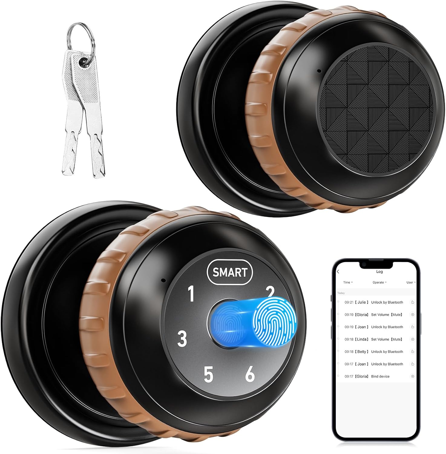 Keypad Fingerprint Door Knob with Lock, Smart Fingerprint Door Lock with App Control & Key, Matte Black Entry 4 in 1 Biometric Locks for Doors, Exterior/Interior, Bedroom, Office, Apartment Auto Locks