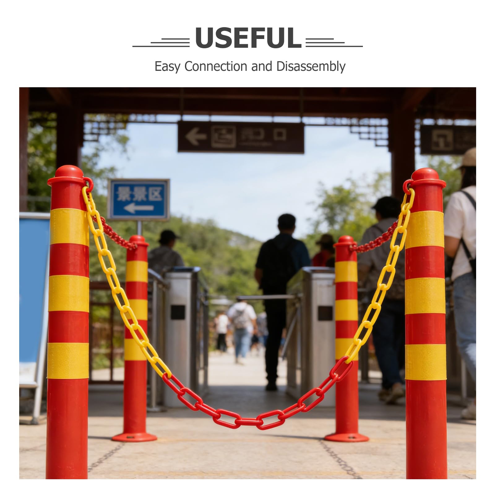Cadena de Barrera de Seguridad de Plástico 6mm Amarilla y Roja 25 Metros para Control de Tráfico, Eslabones Resistentes para Delimitar Áreas y Uso en Instalaciones Industriales