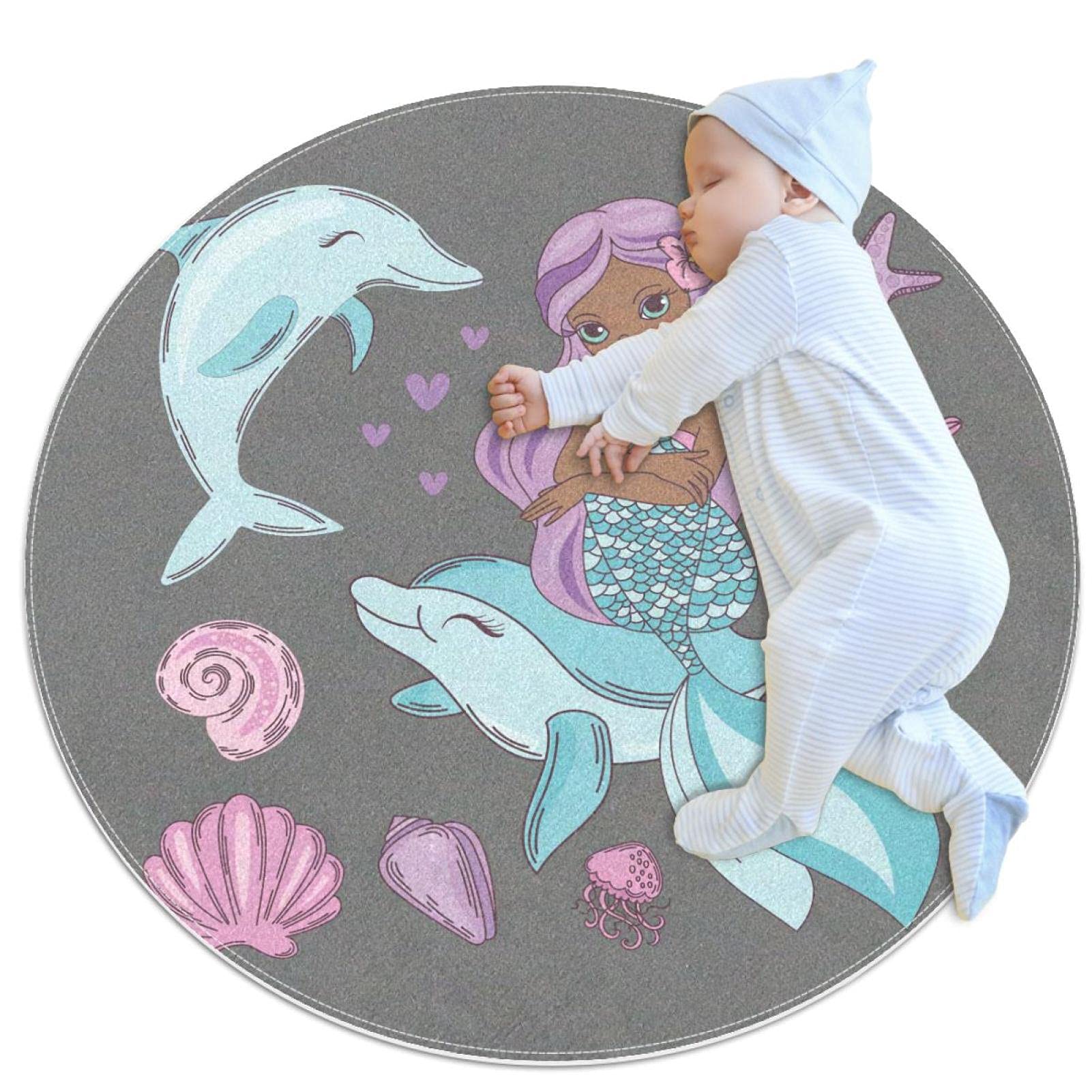 Tapis rond dauphin antidérapant pour protéger les enfants du sol froid avec style doux