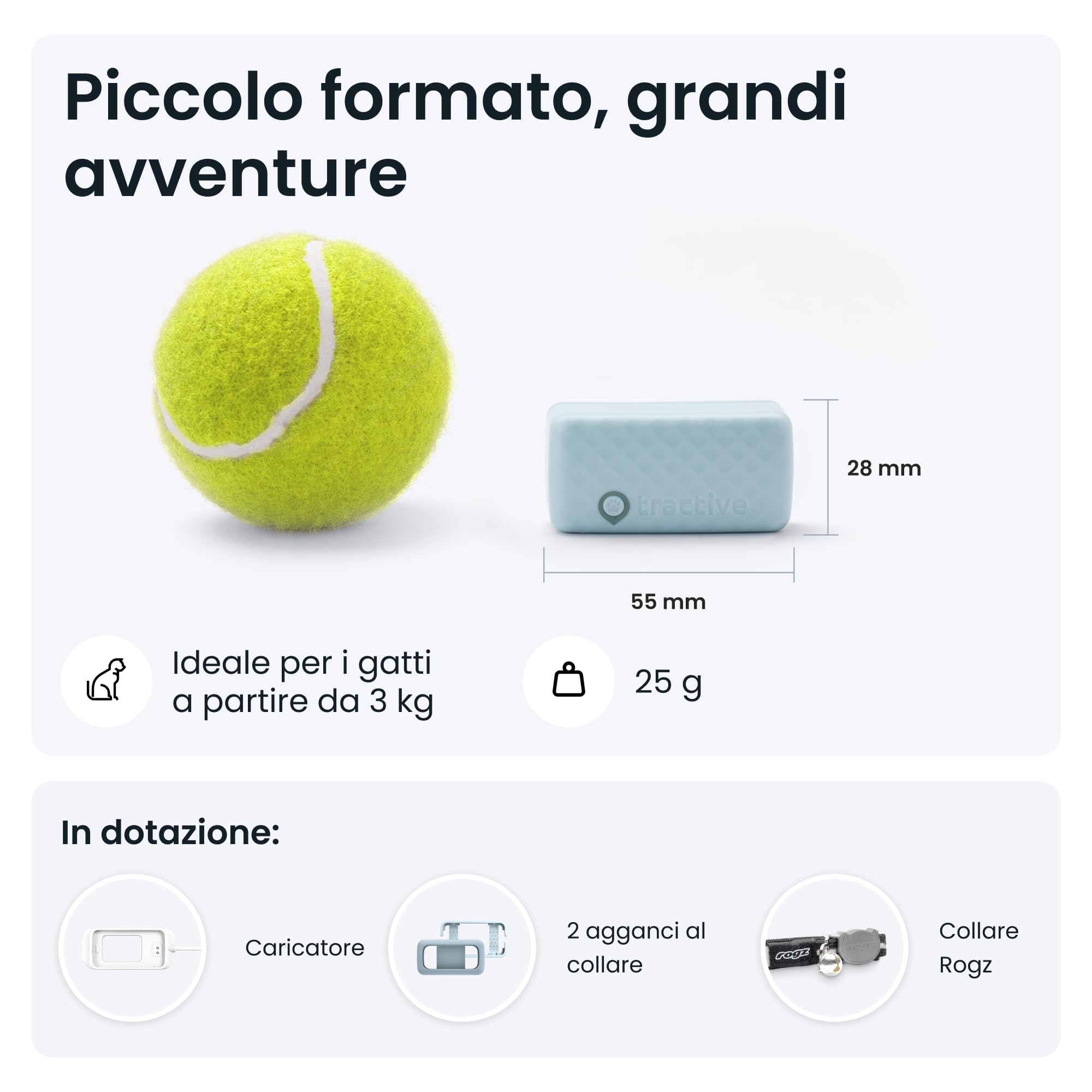 Tractive - GPS gatto modello Mini | N. 1 sul mercato | Localizzazione in tempo reale | Cronologia delle posizioni | Monitoraggio dell'attività | Collare incluso
