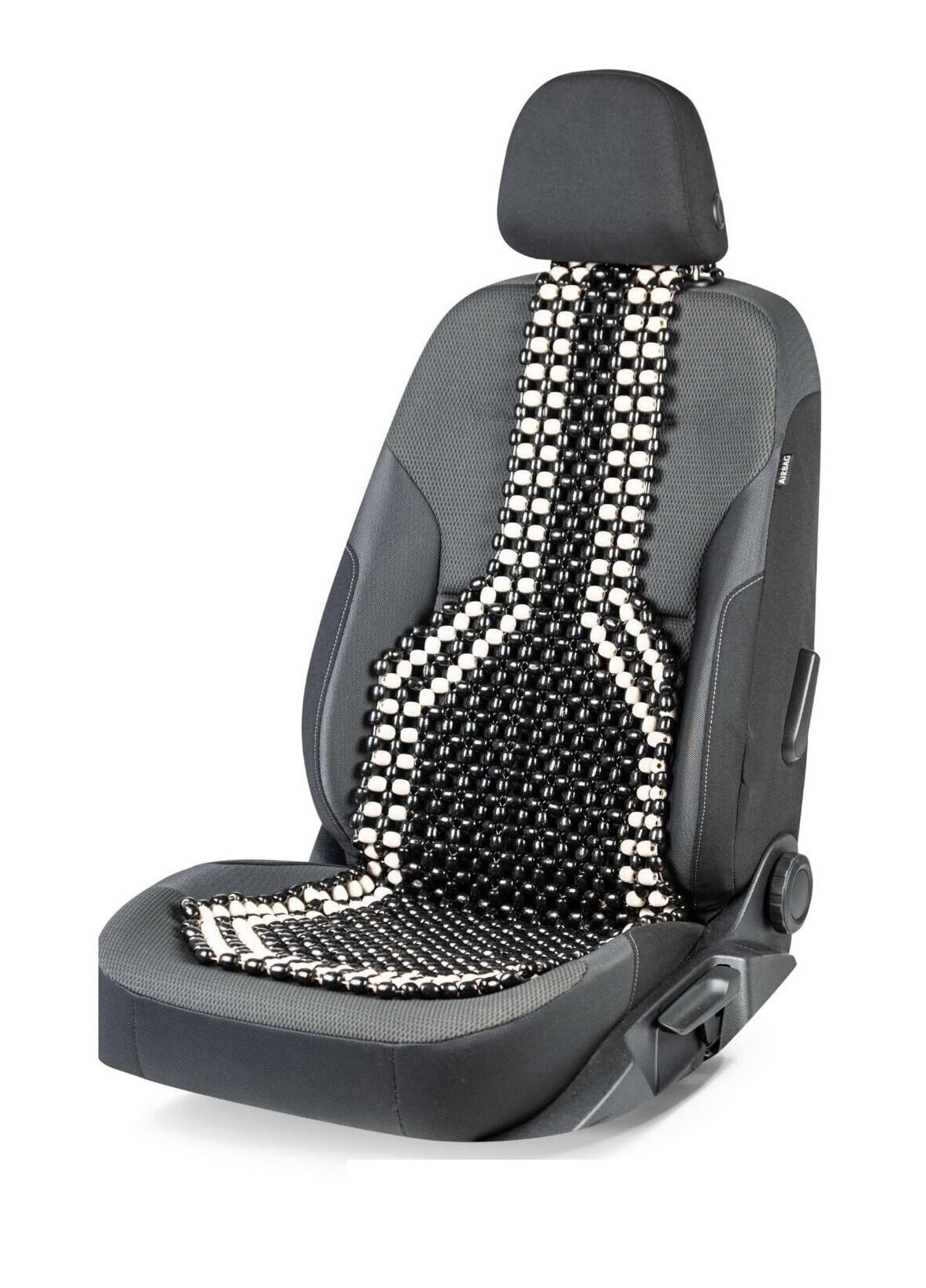 Schienale in Palline di Legno Nero e Bianco Effetto Massaggiante Per Auto Casa Ufficio Fuoristrada Camion Taxi Sedile Coprisedile Universale