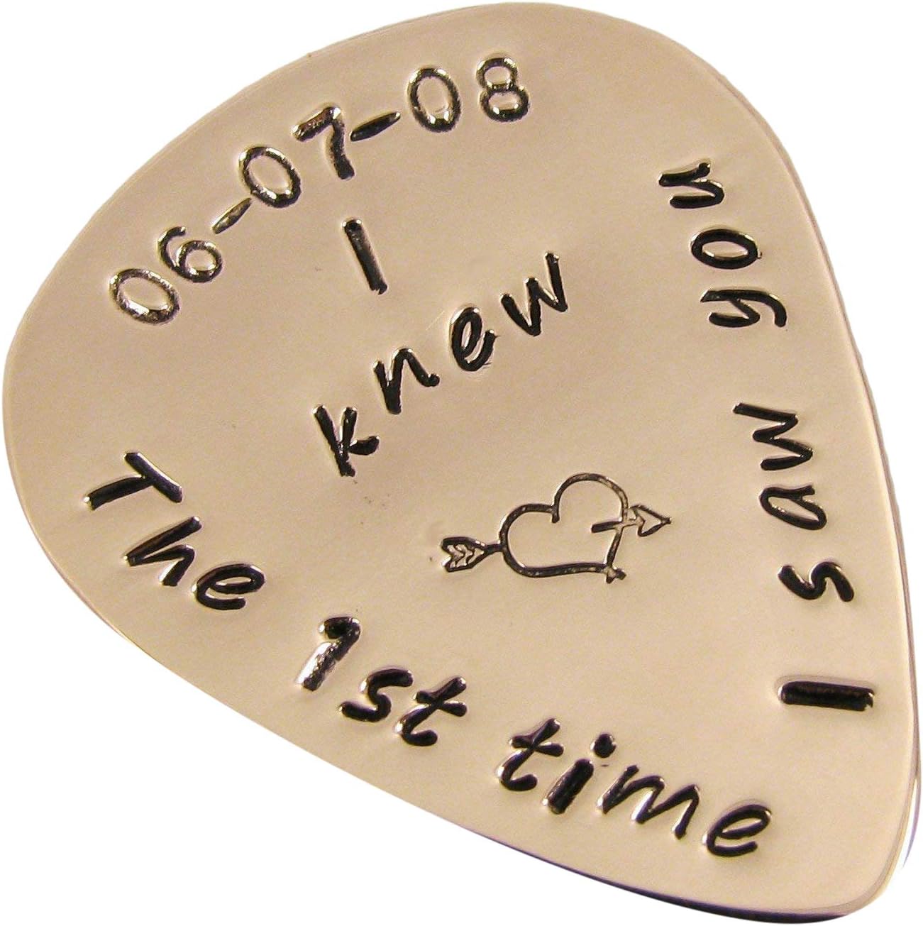 Personalized copper guitar pick, key chain, necklace, The 1st time I saw you I knew