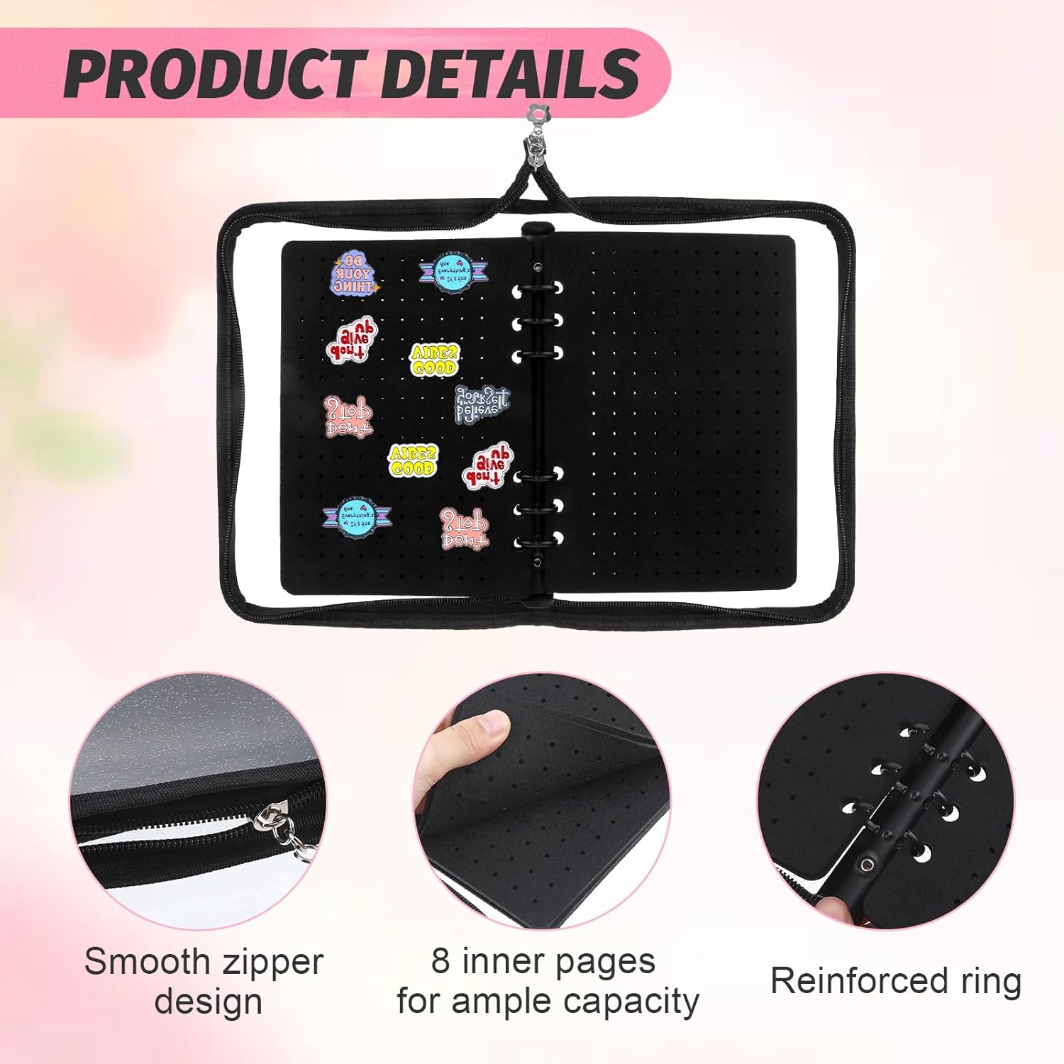 Pin Display Bag Enamel Pin Trading Book Collection Holder, Board with 8-Page Boards A5 Brooch Storage Bag Binder Organizer Case, for Badge Books Small Travel Album Collectors (Black Cover)