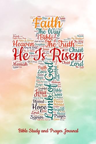 Bible Study and Prayer Journal Cross Shaped Words on Cloud Background For Recording Scripture Studies, Notes, Upcoming Events & Prayer Requests