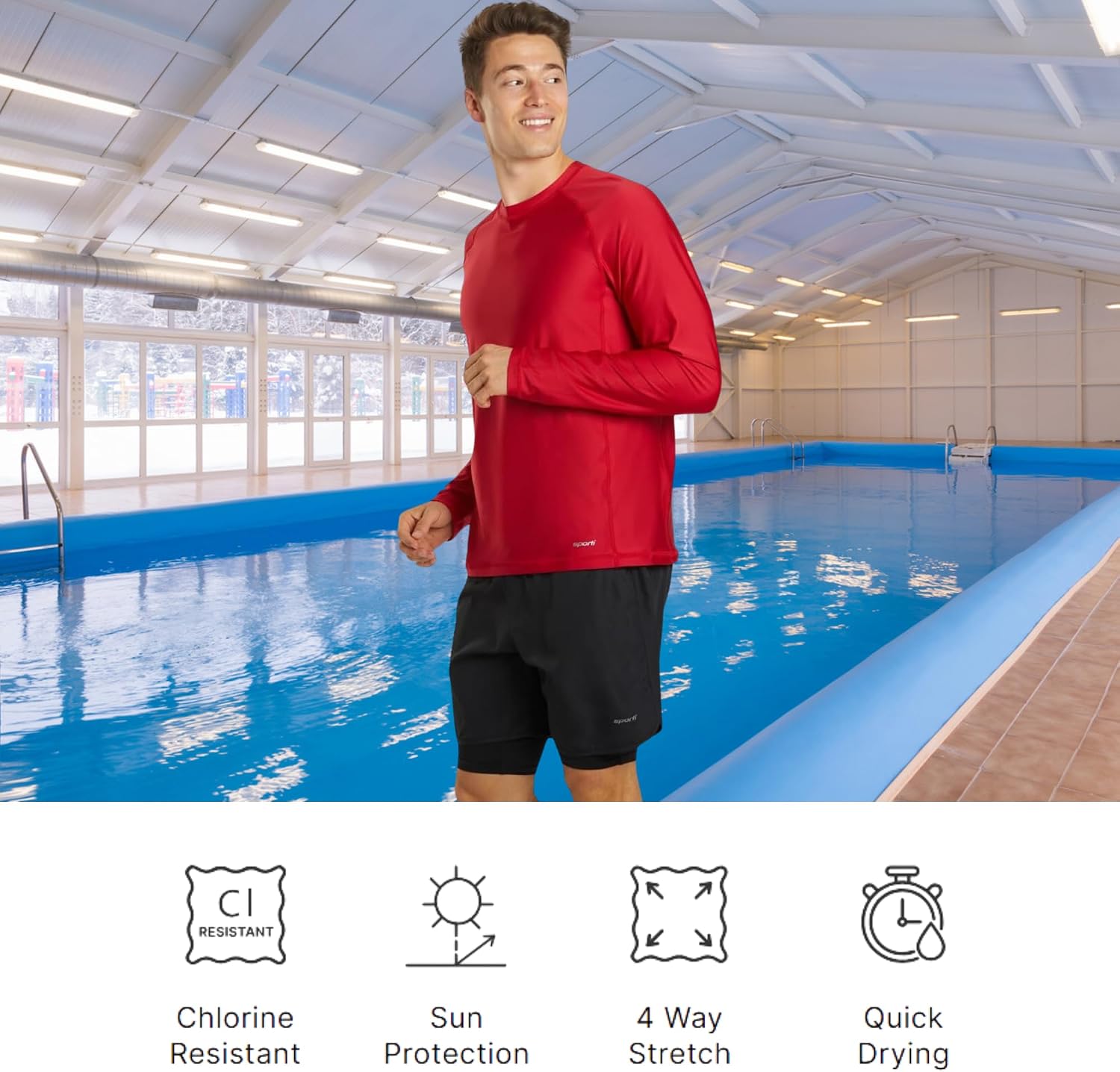 Sporti Men's Hybrid Board Shorts - Stylish & Durable with UV Protection & Chlorine Resistance