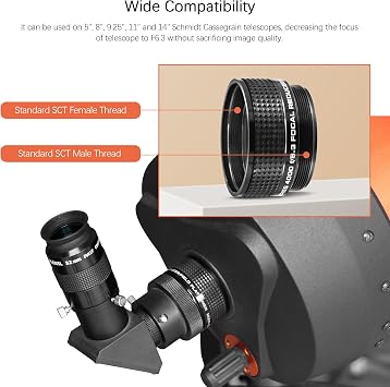 Astromania Focal Reducer f/6.3, Fully Multi Coated Focal Reducer Corrector That Reduces Focal Length & Ratio 37% for Telescope Eyepiece Observing, Work for C Series Schmidt-Cassegrain Telescopes
