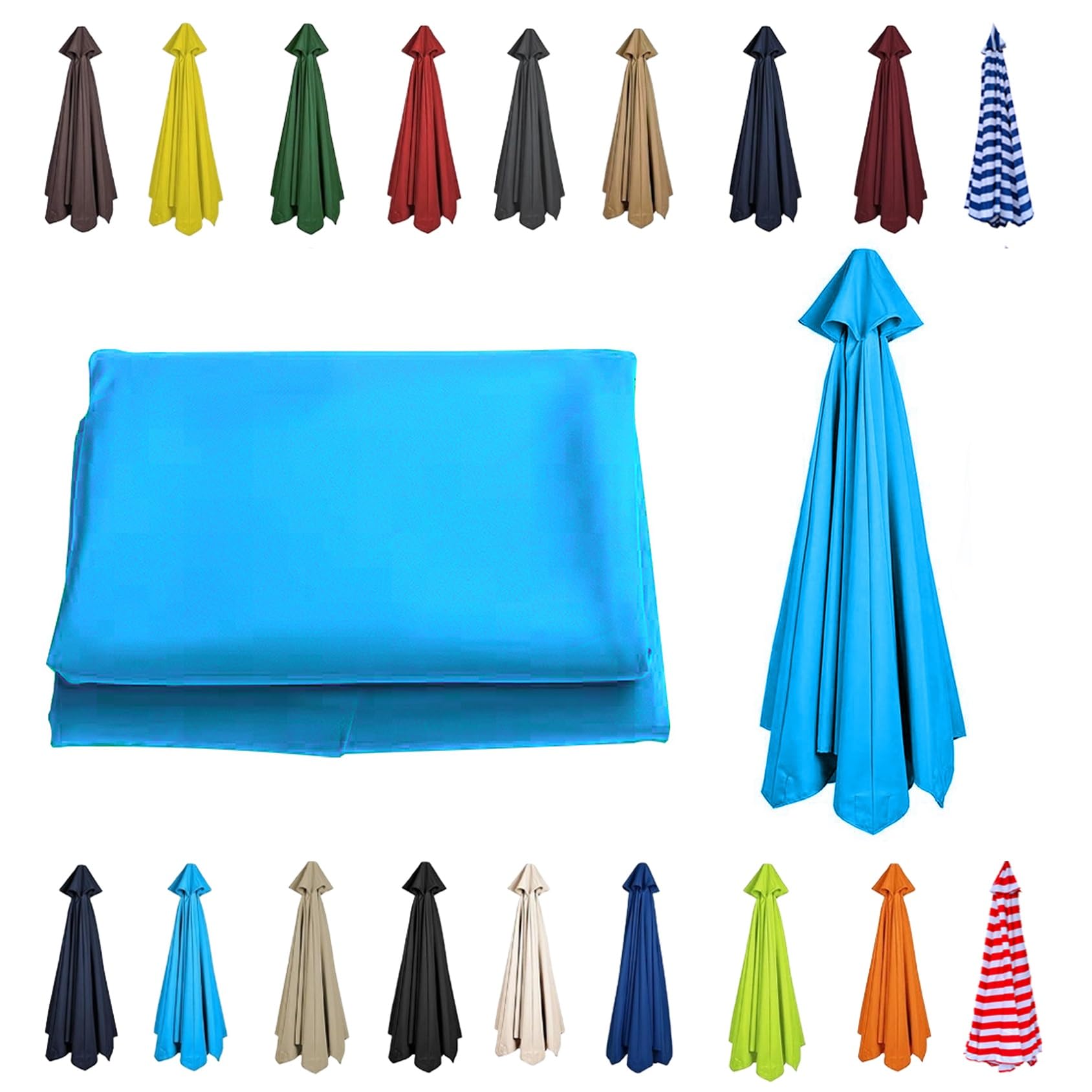 CMJYMX 6/8 Arms Patio Replacement Parasol Canopy | Sun Umbrella Replacement Cloth 230cm/270cm/300cm | Waterproof Umbrella Replacement Top Shade Fabric Cover(Lake blue,6 RIBS: 250CM/8.2FT) โ image 1